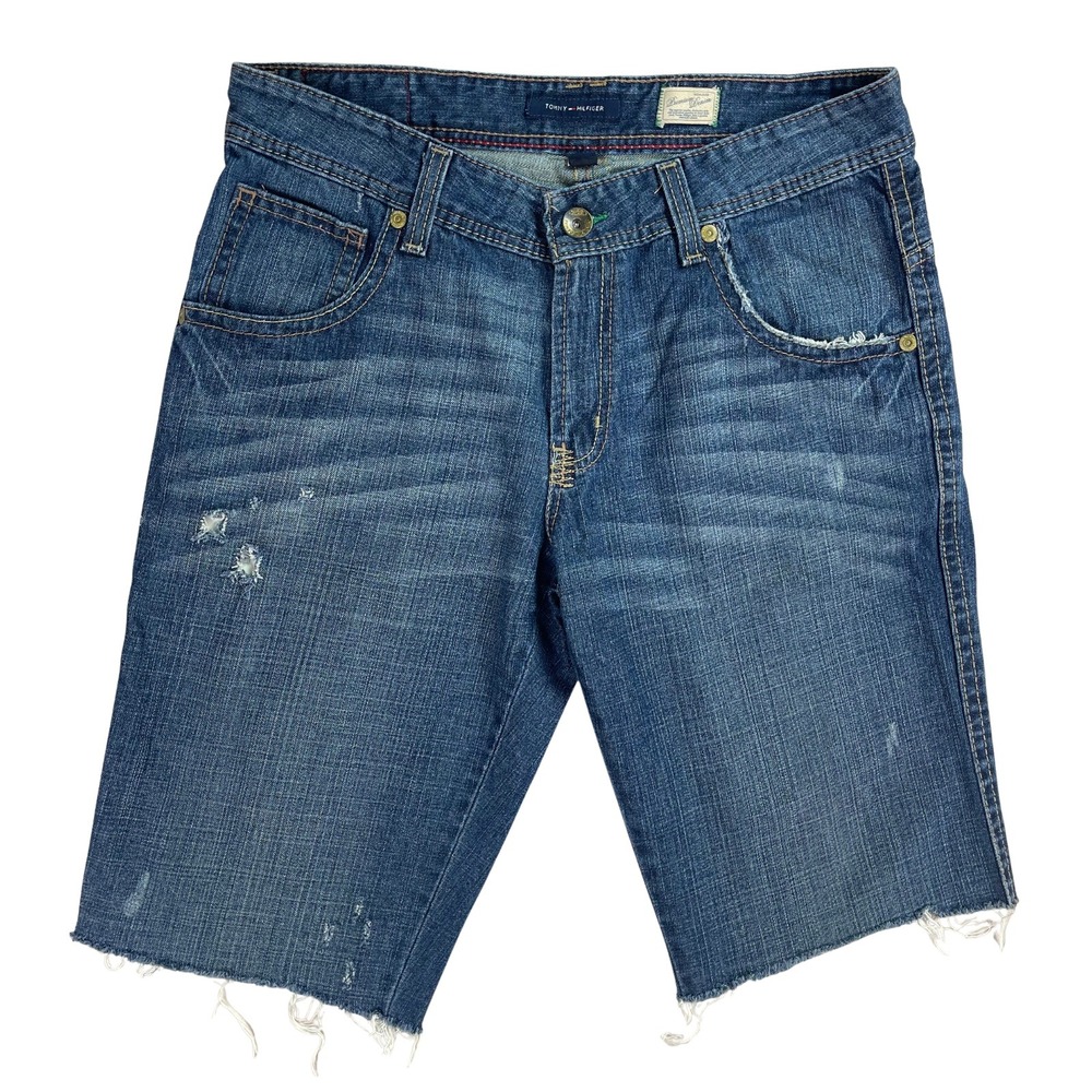 Tommy‎ Hilfiger Y2K Denim Cut Off Shorts Mens 34 Distressed Baggy Skater Grunge